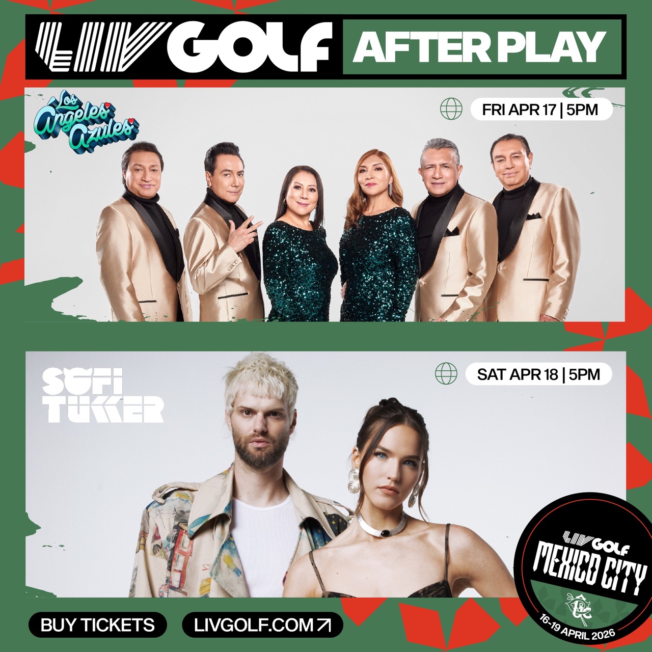 Liv Golf Mexico City 2026 Showcases Los Ángeles Azules And Sofi Tukker To Headline Afterplay Concerts